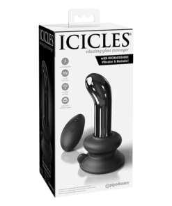 Icicles No. 84 Hand Blown Glass Vibrating Butt Plug w/Remote - Black