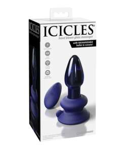 Icicles No. 85 Hand Blown Glass Vibrating Butt Plug w/Remote - Blue