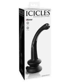 Icicles No. 87 Hand Blown Glass G-Spot Massager w/Suction Cup -  Black