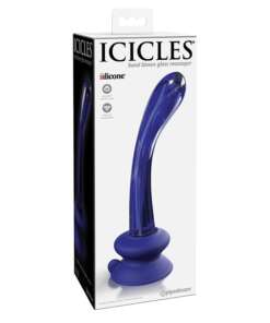 Icicles No. 89 Hand Blown Glass G-Spot Massager w/Suction Cup -  Blue