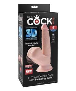 King Cock Plus 6" Triple Density Cock w/Swinging Balls - Ivory
