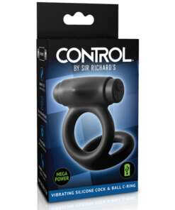 Sir Richards Control Vibrating Silicone Cock & Ball C-Ring - Black
