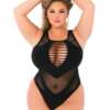 Pink Lipstick Low Blow Cut Out Bodysuit Black QN