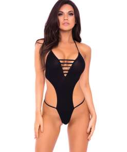 Pink Lipstick V is for Vixen Bodysuit Black M/L