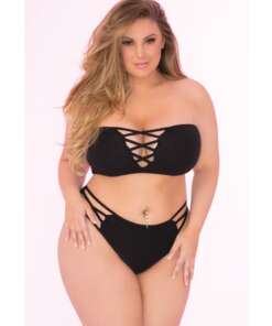 Pink Lipstick Truth or Bare 2pc Bra Set Black 1X