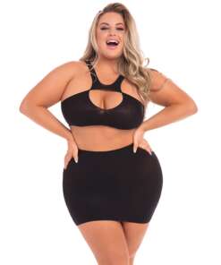 Pink Lipstick Be Seen Skirt Set Black 1X-3X