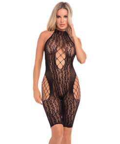 Pink Lipstick Sin Me Bikeshort Bodystocking Black O/S
