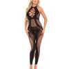 Pink Lipstick On Rails Footless Bodystocking Black M/L