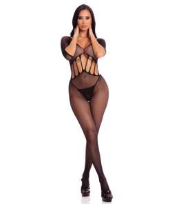 Pink Lipstick Amplify Crotchless Bodystocking Black O/S