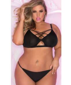 Pink Lipstick Back Talk Bra & Panty Black 1X-2X