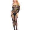 Crotchless, Fishnet, Printed Spaghetti Strap Bodystocking Black O/S