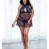 Sheer Mesh & Lace Halter Babydoll w/Panty Midnight QN