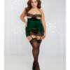 Holiday Stretch Velvet Lace Garter Slip Evergreen/Black QN