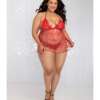 Valentines Flocked Heart Mesh Babydoll & G-String Rouge QN