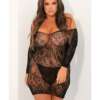Rene Rofe Seductive Lace Dress Black 1X/2X
