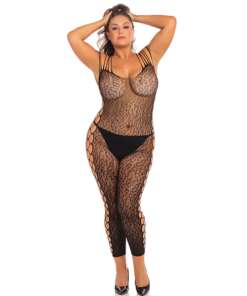 Rene Rofe Animal Crotchless Bodystocking Black 1X/2X