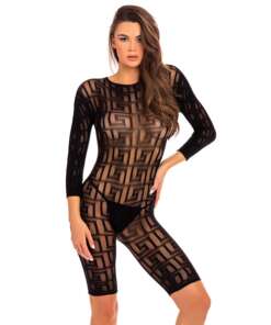 Rene Rofe Exotic Crotchless Bodystocking Black S/M