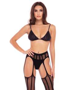 Rene Rofe Straight Up Garter Set Black M/L