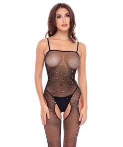Rene Rofe Sparkle Crotchless Bodystocking Black O/S