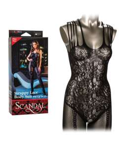Scandal Plus Size Strappy Lace Body Suit - Black