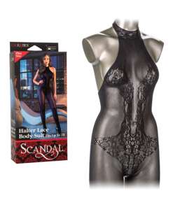Scandal Plus Size Halter Lace Body Suit - Black