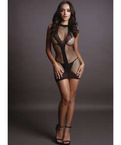 Shots Le Desir Net Contrast Mini Dress Black O/S