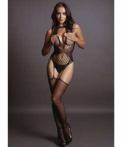 Shots Le Desir Contrast Suspender Bodystocking Black O/S