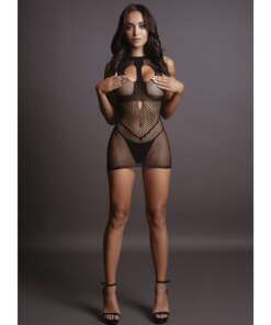 Shots Le Desir Duo Net Open Cup Mini Dress Black O/S
