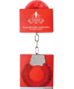 Shots Ouch Furry Pleasure Handcuffs - Red
