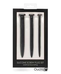 Shots Ouch Urethral Sounding Silicone Rugged Nail Plug Set - Black