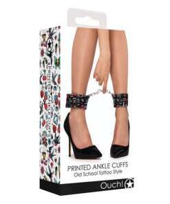 Shots Ouch Old School Tattoo Style Printed Ankle Cuffs- Black