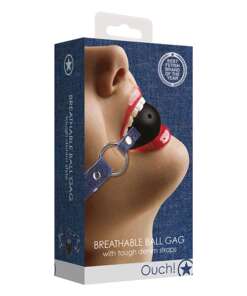 Shots Ouch Breathable Ball Gag w/Denim Straps - Blue