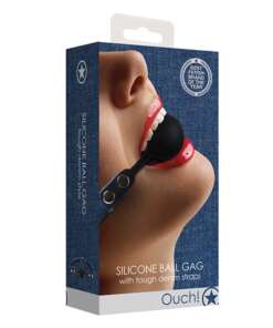 Shots Ouch Silicone Gag w/Denim Straps - Blue