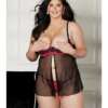 Shelf Bra & Front Fly Away Babydoll Cerise/Black 1X