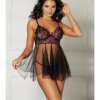 Floral & Sheer Pleated Babydoll Black/Rose SM
