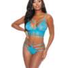 Strap & Lace Bra & Thong Turquoise XXL