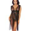 Sheer Tie Front Long Gown Black XXL