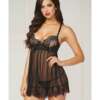 Eyelash Galloon Lace & Mesh Babydoll & Thong Black XL