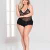 Floral Lace Cami & Cheeky Satin Short Black 3X/4X