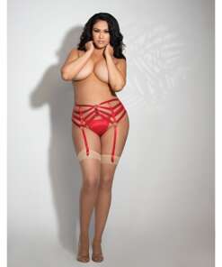 Strappy Elastic Garterbelt w/Front Zipper Red 3X/4X