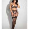 Satin & Lace Underwire Bra, Garterbelt & Panty Leopard 1X/2X