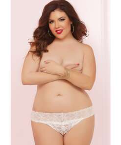 Crochet Lace Split Crotch Thong White QN