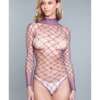 Wide Fishnet, Long Sleeve Bodysuit Purple O/S