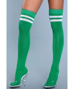 Ribbed Athletic Thigh Highs Green O/S