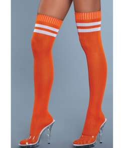 Ribbed Athletic Thigh Highs Orange O/S