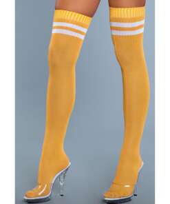 Ribbed Athletic Thigh Highs Yellow O/S