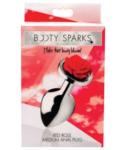 Booty Sparks Red Rose Anal Plug Medium - Silver