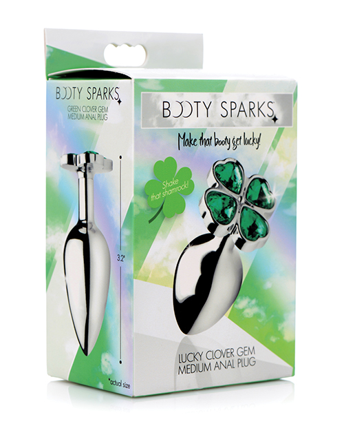 Booty Sparks Lucky Clover Gem Anal Plug Medium - Silver