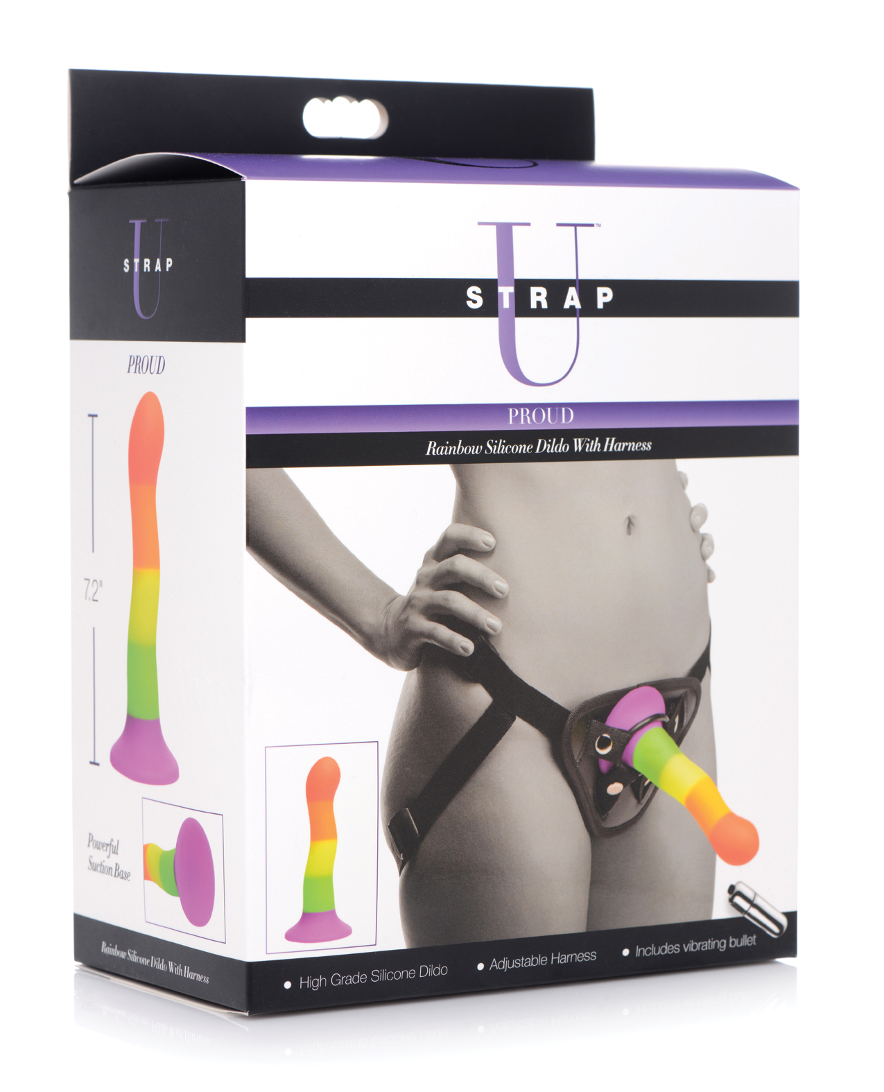 Strap U Proud Silicone Dildo w/Harness - Rainbow