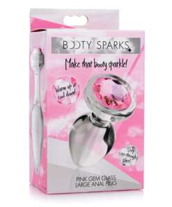 Booty Sparks Pink Gem Glass Anal Plug - Large